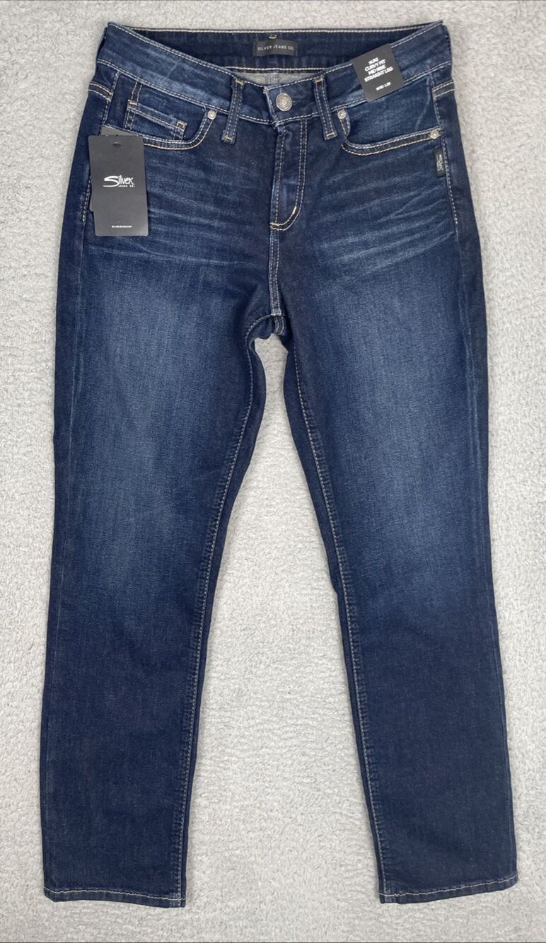 Silver Suki Jeans Womens 30x29 Blue Curvy Fit Mid Rise Straight Leg Dark Wash